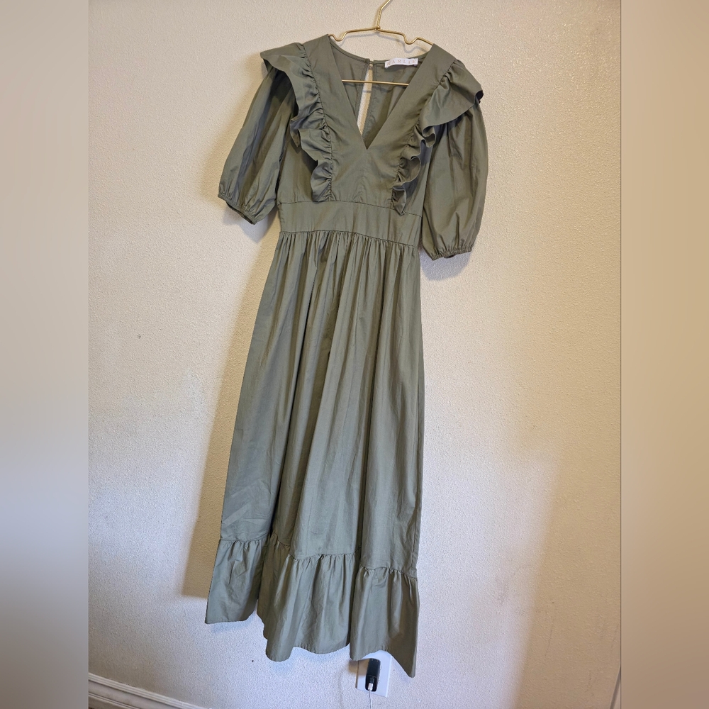 Elegant Olive Green Ruffle Dress